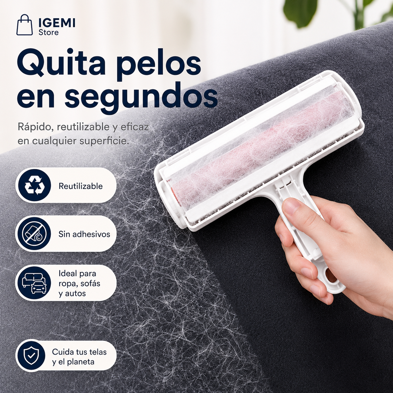 Rodillo Reutilizable Quita Pelos para Mascotas | Limpia Ropa, Sofás y Autos