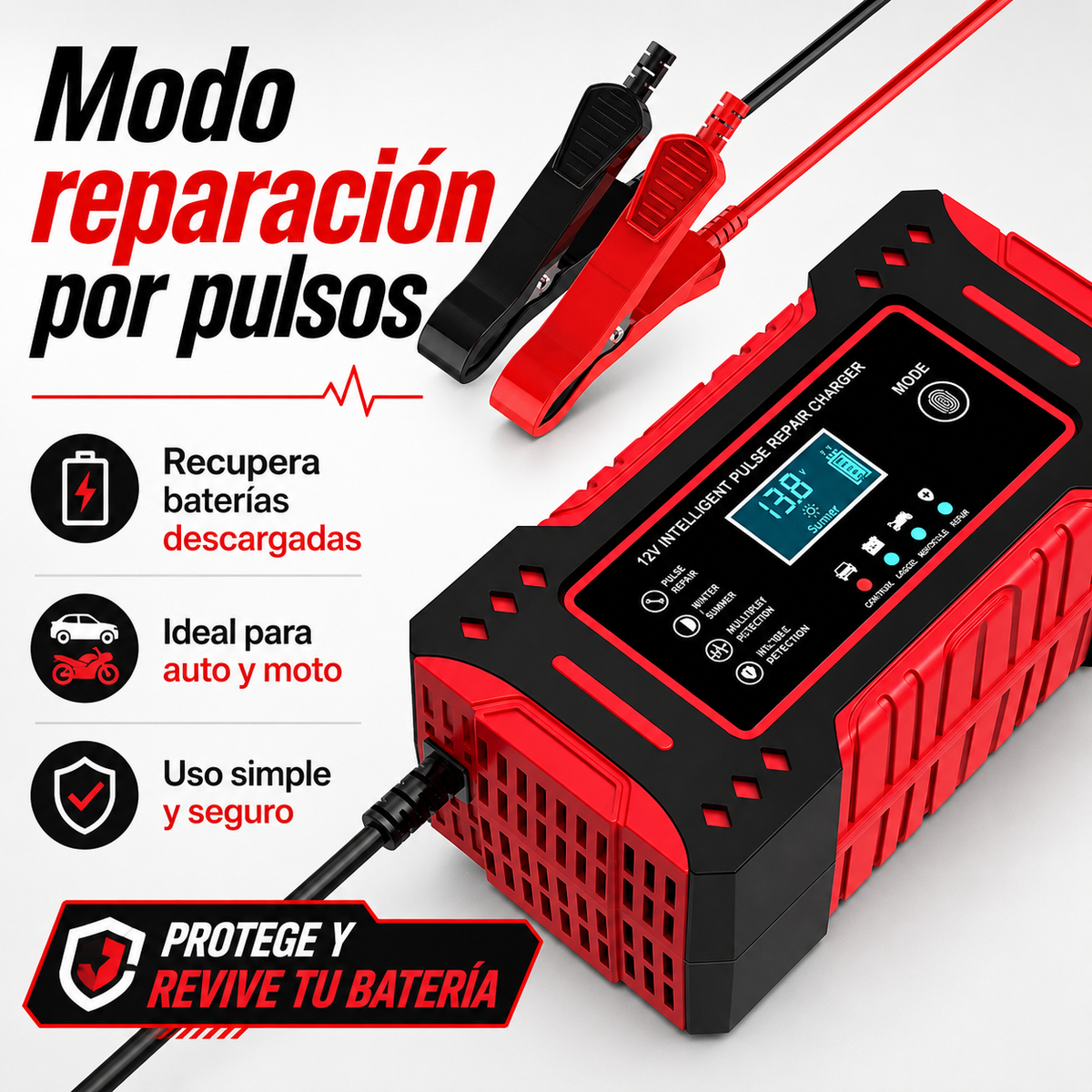 ReviveVolt Pro 12V™ | Cargador y Reparador Inteligente de Baterías para Auto y Moto