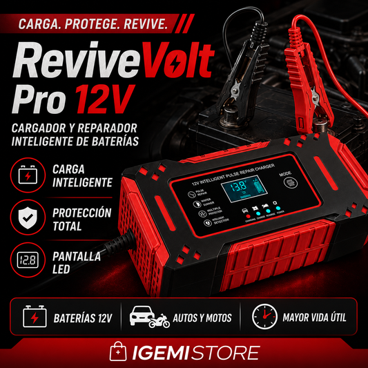 ReviveVolt Pro 12V™ | Cargador y Reparador Inteligente de Baterías para Auto y Moto