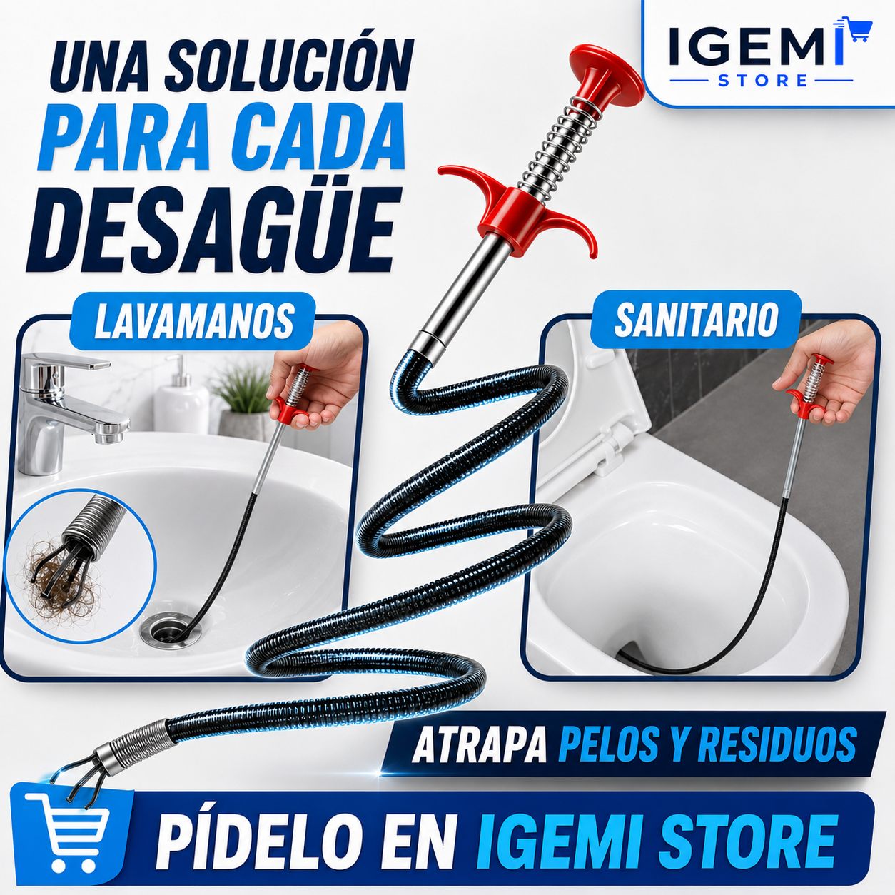 Gancho Flexible Destapa Tuberías | Elimina Cabellos y Obstrucciones