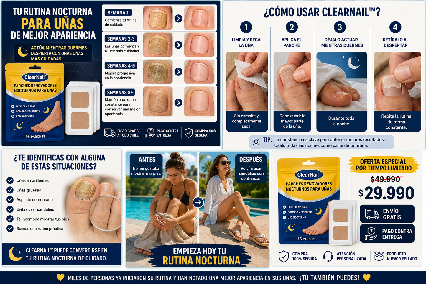 ClearNail™ | Parches Renovadores Nocturnos para Uñas (16 Parches)