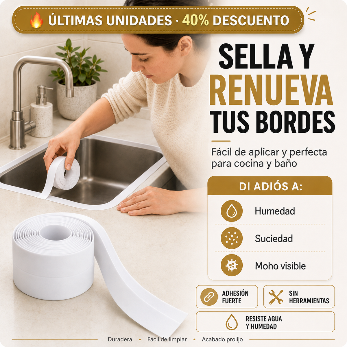 Cinta Selladora Impermeable para Cocina y Baño